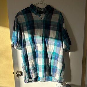 Arrow Teal and Blue Plaid Short-Sleeve Button-Down Shirt